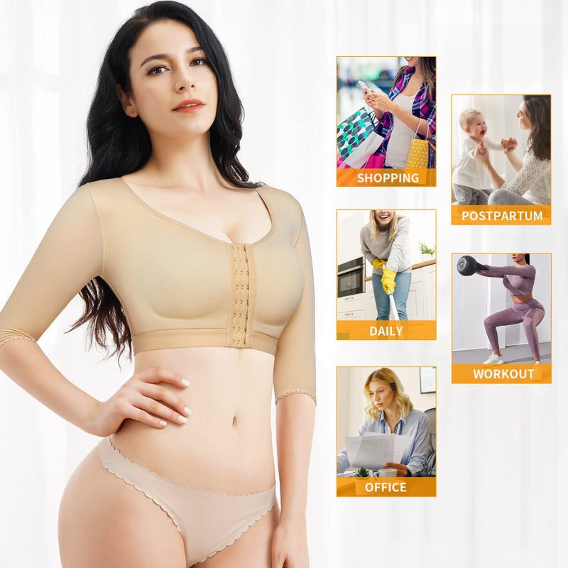 CYDREAM Women Arm Shaper Tops Slimmer Compression Sleeves Post Surgery Posture Corrector Tank Top (2XL, Beige) - Image 5